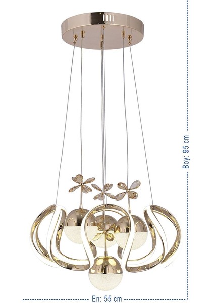 Heracles Kumandalı ve Dimmerli 3 Renk ( Sarı Beyaz ve Gün Işığı ) Gold Luxury LED Avize Concept