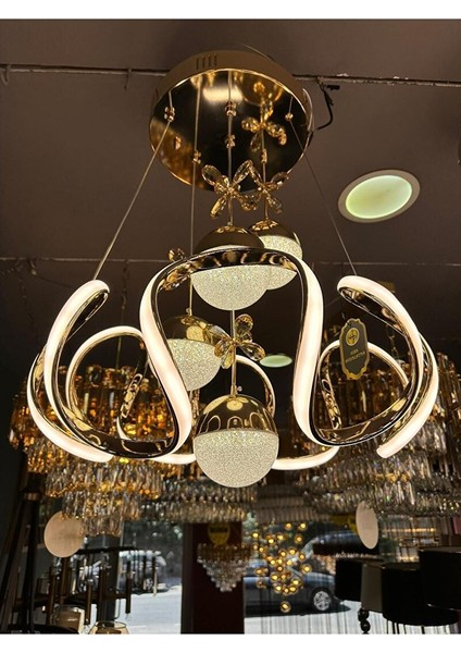 Heracles Kumandalı ve Dimmerli 3 Renk ( Sarı Beyaz ve Gün Işığı ) Gold Luxury LED Avize Concept