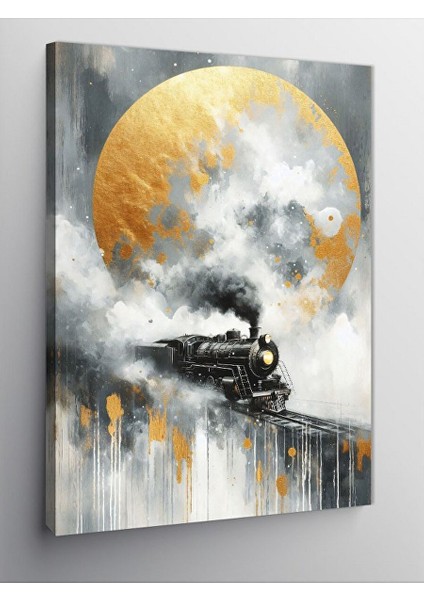 Kanvas Tablo Soyut Buharlı Tren ve Dolunay