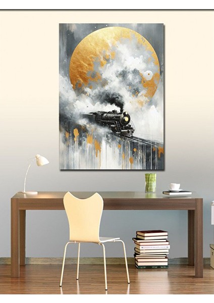 Kanvas Tablo Soyut Buharlı Tren ve Dolunay fiyatları