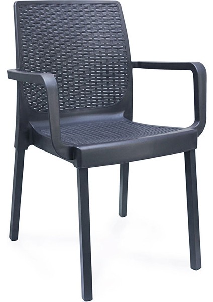 Atlanta Starlux 80X80 Camsız Masa ve 4 Adet Napoli Rattan Metal Ayak Sandalye Seti (Antrasit)