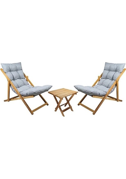 Ahşap Katlanabilir Taşınır Puf Minderli Şezlong Balkon Sandalyesi Takımı 3 Lü Set Gri fiyatları