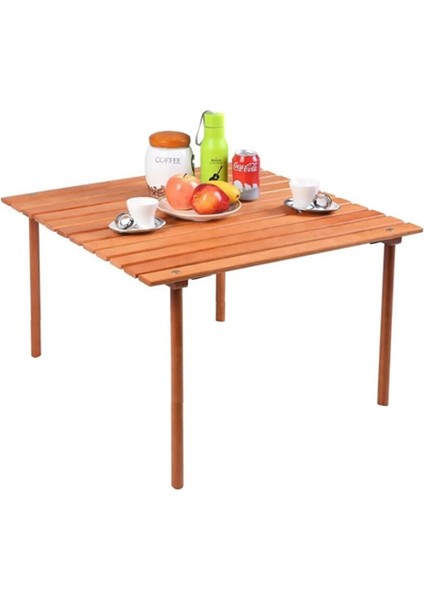 Ahşap Katlanır Rulo Masa Kamp Outdoor Bahçe Araç Araba Masası Çantalı 60X57
