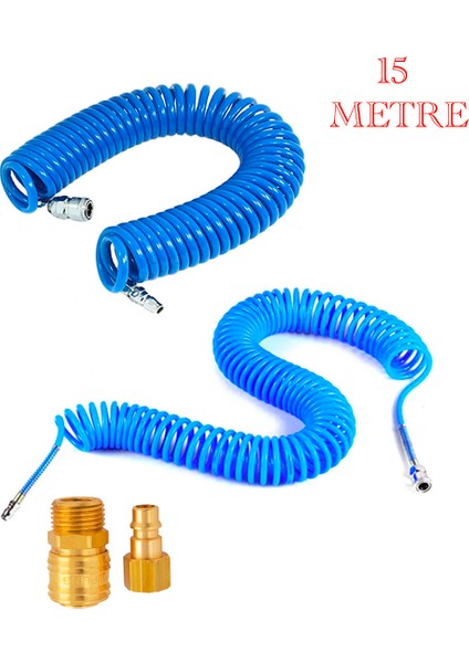 Profesyonel Yüksek Kalite Kompresör Spiral Hava Hortumu 8 mm 15 mt Hava Jakı Kompresör Recor Seti