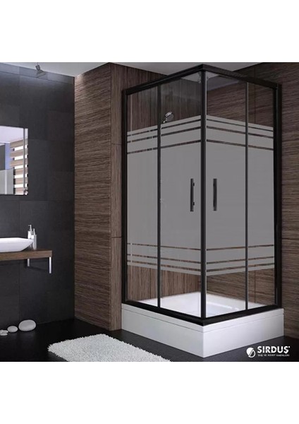 90X90X180 Kare Siyah Profil 06 Kumlu Cam Duş Kabini