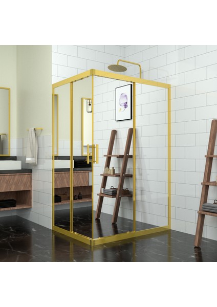 Gold Ri̇gel 6mm Reflekte Cam Dikdörgen Duşakabin 90X120 cm