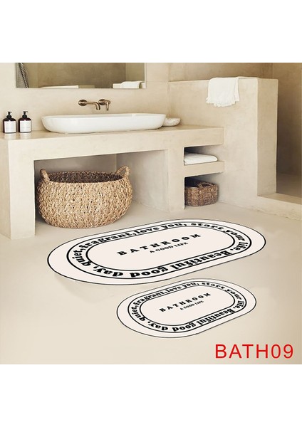 Bathroom Yazılı Banyo Paspası, Krem Renk Paspas, Oval Paspas, Kaymaz Taban,2'li Klozet Takımı fiyatları