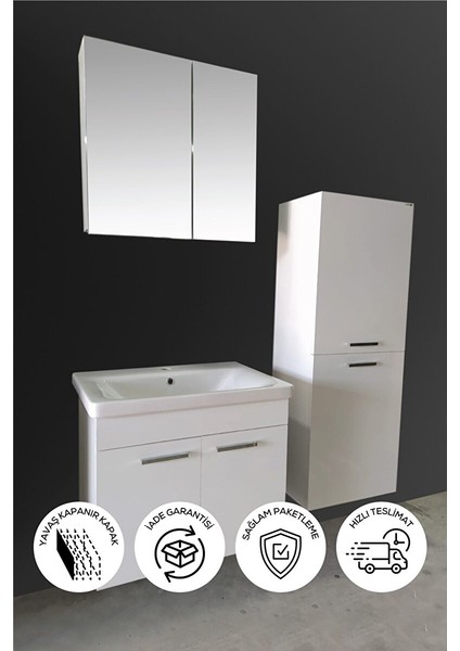 Banyo Defne 80CM Banyo Dolabı Aynalı Dolaplı Üst Dolap Lavabo Boy Dolabı