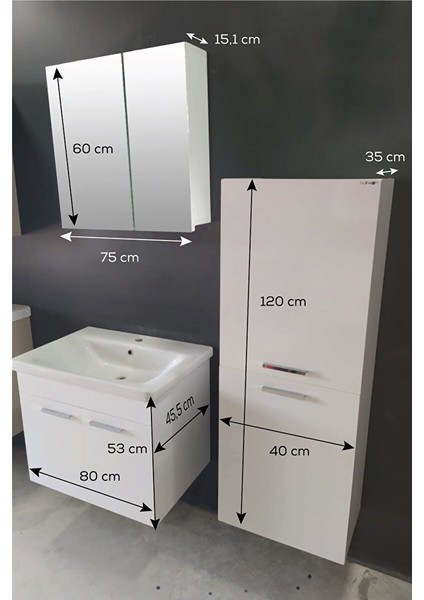 Banyo Defne 80CM Banyo Dolabı Aynalı Dolaplı Üst Dolap Lavabo Boy Dolabı modelleri