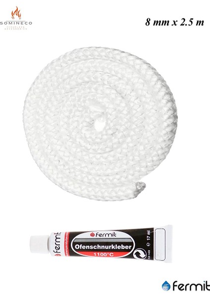Ithal Fiberglass Yanmaz Soba Şömine Fitili 8 mm x 2.5m + Fermit Yapıştırıcı 17 ml