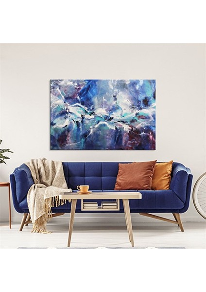 Tablolife Derin Mavi - Yağlı Boya Dokulu Tablo 100X150 Çerçeve - Gümüş 100X150 cm