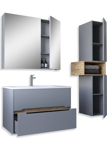 Home Madrid 65 cm Mdf Banyo Dolabı Seti ve Boy Dolabı Sis Gri - Atlantik Çam fiyatları