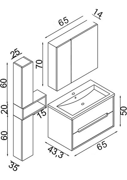 Home Madrid 65 cm Mdf Banyo Dolabı Seti ve Boy Dolabı Sis Gri - Atlantik Çam indirimleri