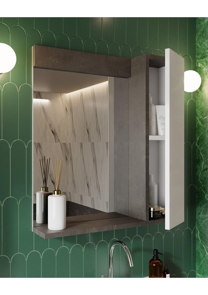 Gümüş 65 cm Lavabolu Banyo Dolabı Retro Gümüş-Beyaz Lavabo Dahil modelleri