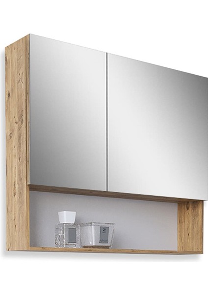 Batum 80 cm Mdf Banyo Aynalı Üst Dolap Atlantik Çam