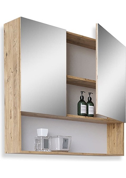 Batum 80 cm Mdf Banyo Aynalı Üst Dolap Atlantik Çam fiyatları