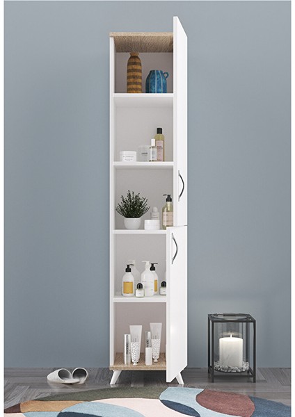 AE-2025 Cemre Çok Amaçlı Banyo Dolabı & Mutfak Dolabı 5 Raflı, Kapaklı, Beyaz fiyatları