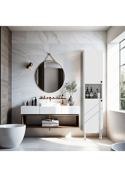 BNY103-BEYAZ 2 Kapakli Banyo Dolabi
