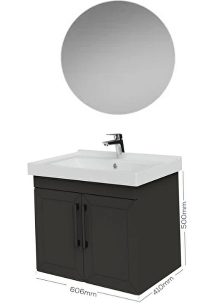 D20 65CM Kapaklı Yuvarlak Ayna Banyo Takımı Antrasit