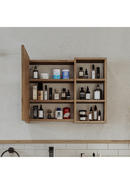 Banyo Dolabı Kulpsuz Tek Kapaklı Atlantik Çam Mdf 75 cm Aynalı Banyo Üst Dolabı