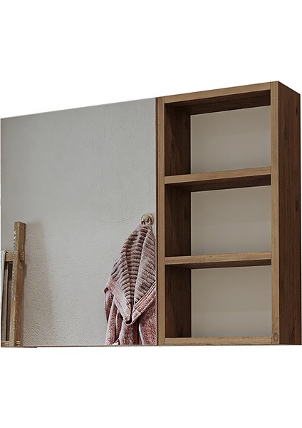 Banyo Dolabı Kulpsuz Tek Kapaklı Atlantik Çam Mdf 75 cm Aynalı Banyo Üst Dolabı