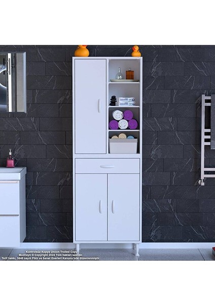 Afra 65X173X32,5 cm 1 Çekmece 3 Kapak 7 Raf 10 Bölme Çok Amaçlı Banyo & Mutfak Dolabı