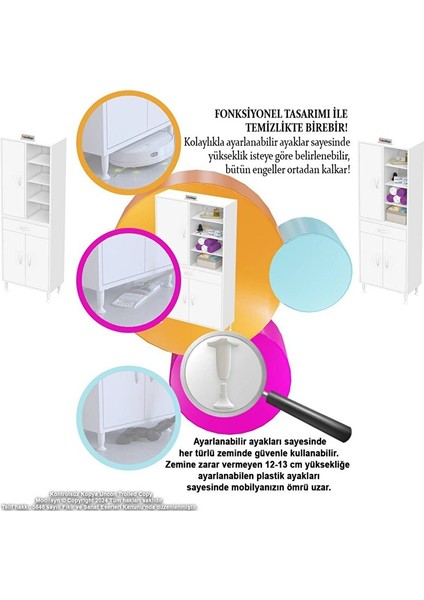 Afra 65X173X32,5 cm 1 Çekmece 3 Kapak 7 Raf 10 Bölme Çok Amaçlı Banyo & Mutfak Dolabı