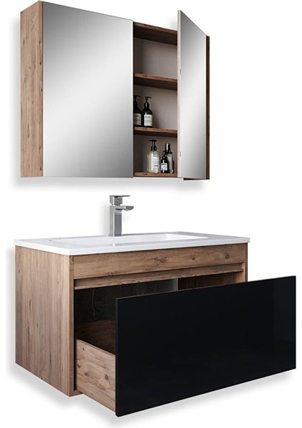 Mersin 65 cm Mdf Banyo Dolabı Seti Atlantik Çam - Siyah fiyatları