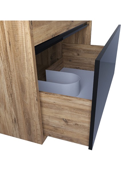 Mersin 65 cm Mdf Banyo Dolabı Seti Atlantik Çam - Siyah modelleri