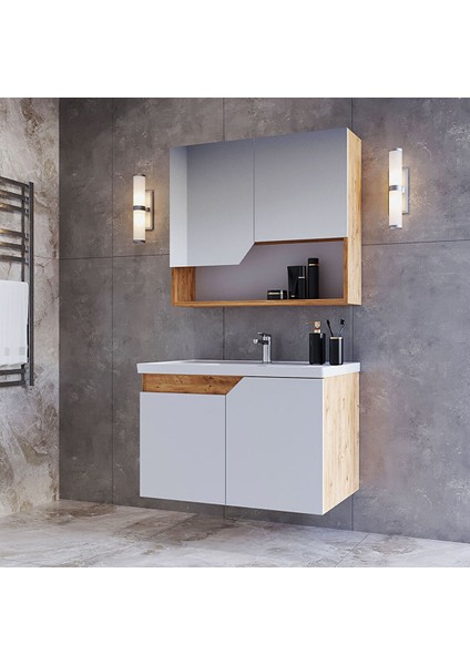Napoli 80 cm Mdf Banyo Dolabı Seti Atlantik Çam - Beyaz