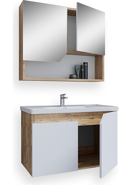 Napoli 80 cm Mdf Banyo Dolabı Seti Atlantik Çam - Beyaz fiyatları
