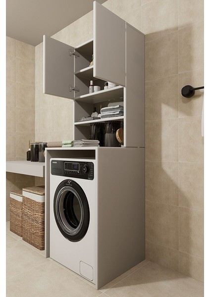 Çamaşır Makinesi Dolabı Hayzum 180*066*55 Banyo Kiler Dolabı Beyaz