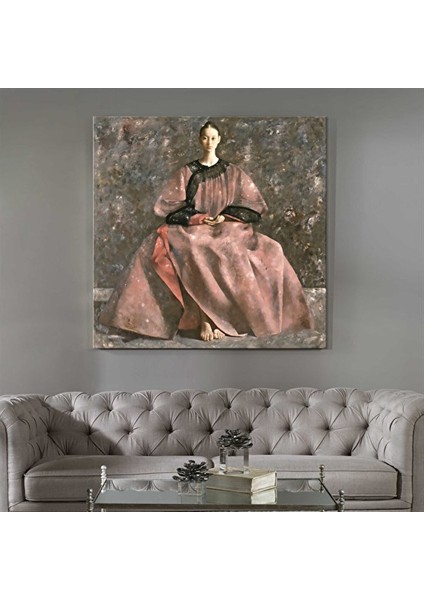 Rönesans Kadını - Yağlı Boya Dokulu Tablo Çerçeve - Siyah 100X100 cm