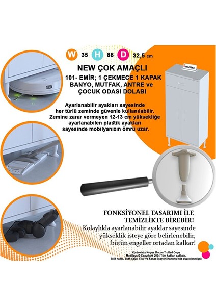 Emir 35 x 88 x 32,5 cm Kapaklı ve Çekmeceli Çok Amaçlı Banyo&mutfak Dolabı