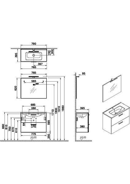 Mia 80 cm Cordoba Çekmeceli Banyo Dolabı Takımı 75101 fiyatları