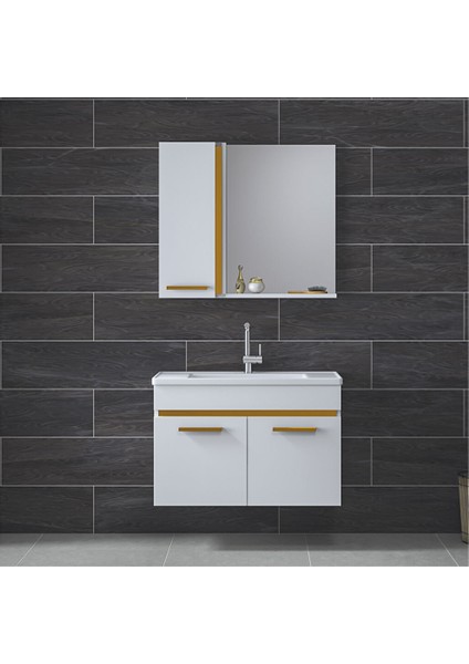 Yeni Gold Beyaz 65 cm Banyo Dolabı Takımı