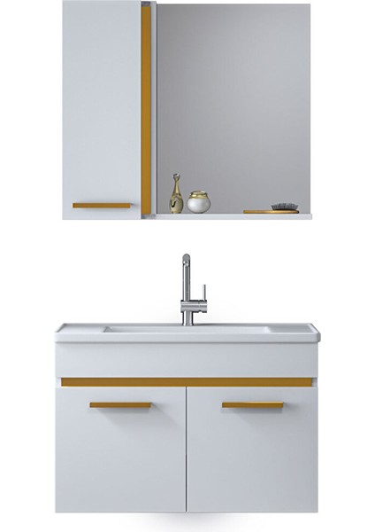 Yeni Gold Beyaz 65 cm Banyo Dolabı Takımı fırsatları