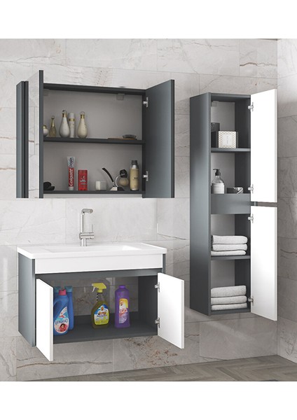 Estella-Ea 65 cm + 35 cm Mdf-Ayna Dolaplı, Seramik Lavabolu Banyo Dolabı Takımı fiyatları