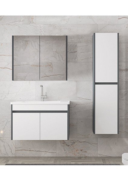 Estella-Ea 65 cm + 35 cm Mdf-Ayna Dolaplı, Seramik Lavabolu Banyo Dolabı Takımı modelleri