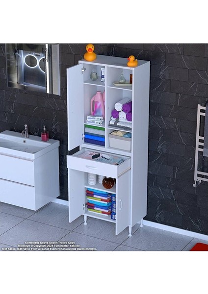 Afra 60X173X32,5 cm 1 Çekmece 3 Kapak 5 Raf 8 Bölme Çok Amaçlı Banyo & Mutfak Dolabı