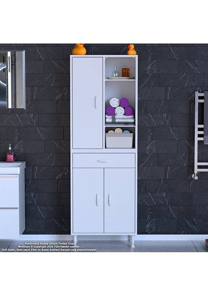 Afra 60X173X32,5 cm 1 Çekmece 3 Kapak 5 Raf 8 Bölme Çok Amaçlı Banyo & Mutfak Dolabı