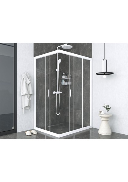 Iskit Duşakabin 90 x 140 Dikdörtgen Şeffaf Cam Köşe Girişli Kabin Beyaz Profil 6mm 90X140 cm fiyatları