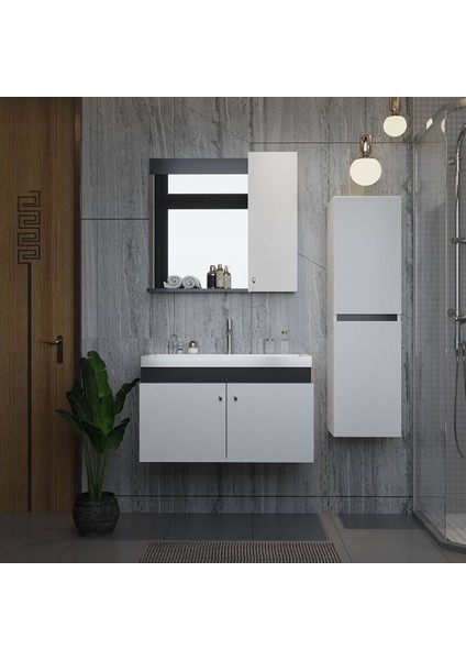 New Bahar 80 cm Banyo Dolabı Takımı Lavabo Dahil, Boy Dolap Hediyeli, Lavabolu,aynalı Banyo Dolabı modelleri