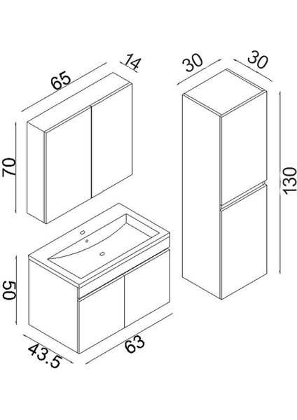 Tokyo 65 cm Mdf Banyo Dolabı Seti + Boy Dolabı Beyaz - Meşe indirimleri