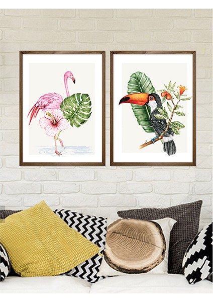 Tropikal Hayvanlar Tablo Set 21X30 cm Ceviz