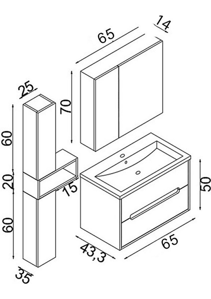 Home Madrid 65 cm Mdf Banyo Dolabı Seti ve Boy Dolabı Beyaz