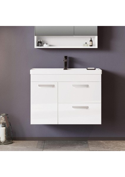 Nova 80 cm Beyaz Banyo Dolabı Alt Modül ve Lavabo