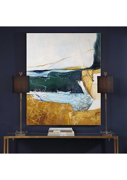 Soyut Katmanlar - Yağlı Boya Dokulu Tablo Çerçeve - Gümüş 100X150 cm