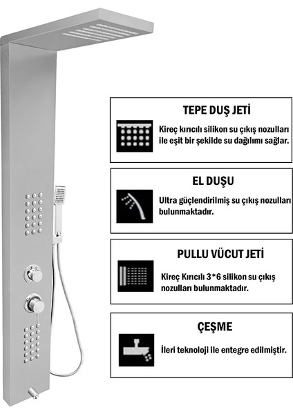 Victoria Silver Gri Masajlı Duş Paneli - Dikey Jakuzi - Robot Duş - El Duşu - Lüx Duş fiyatları