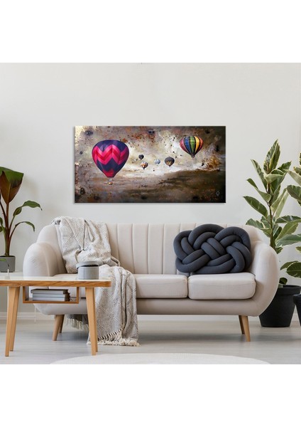 Uçan Balonlar 2 - Yağlı Boya Dokulu Tablo Çerçeve - Siyah 75X100 cm